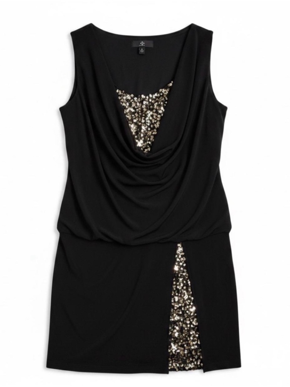 Ronni Nicole Black & Gold Sequin Cowl Neck Dress Size 10